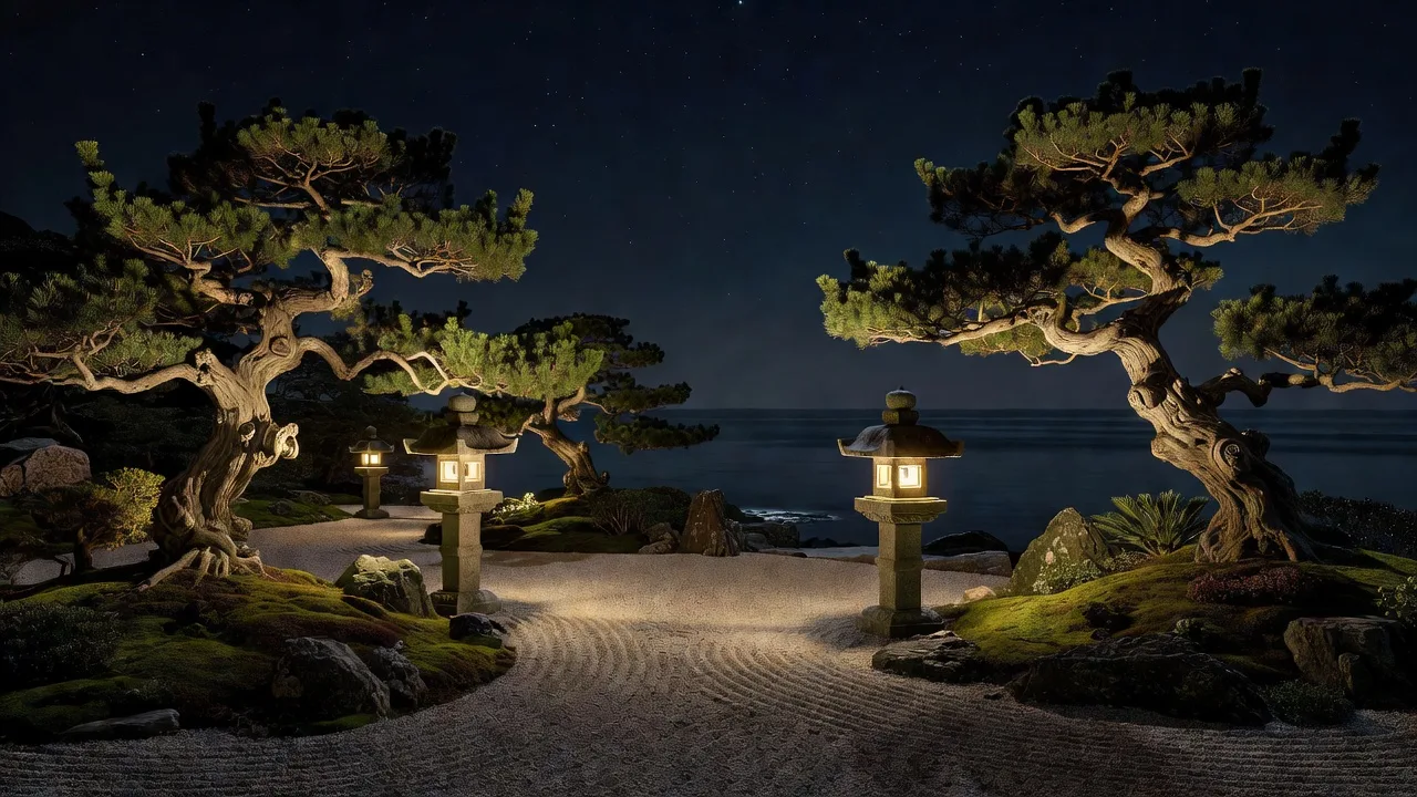 庭の夜景照明